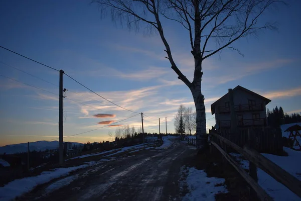 Por Sol Nas Montanhas Inverno — Fotografia de Stock