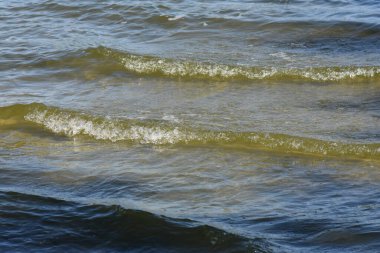 Dalgalar ve köpüklerle suyun yüzeyi, yakın plan.