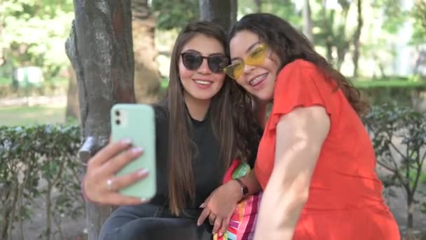 Genç Kadın Evlerinin Kapısında Oturup Gülüyor Eğleniyorlar Yaşam Tarzı Videosu — Stok video