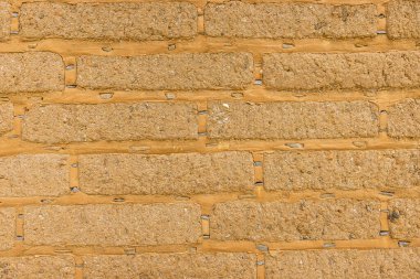 Arka plan ya da doku için eski kerpiç duvarının ayrıntıları. Metnini eklemek için çamur tuğlası arkaplanı. Tasarımınız için kırsal dokular konsepti. Amatlan, Meksika