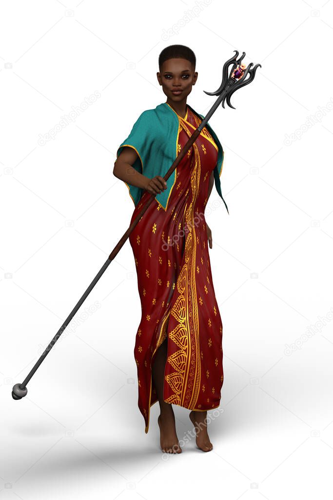 African woman with staff fantasy illustration.