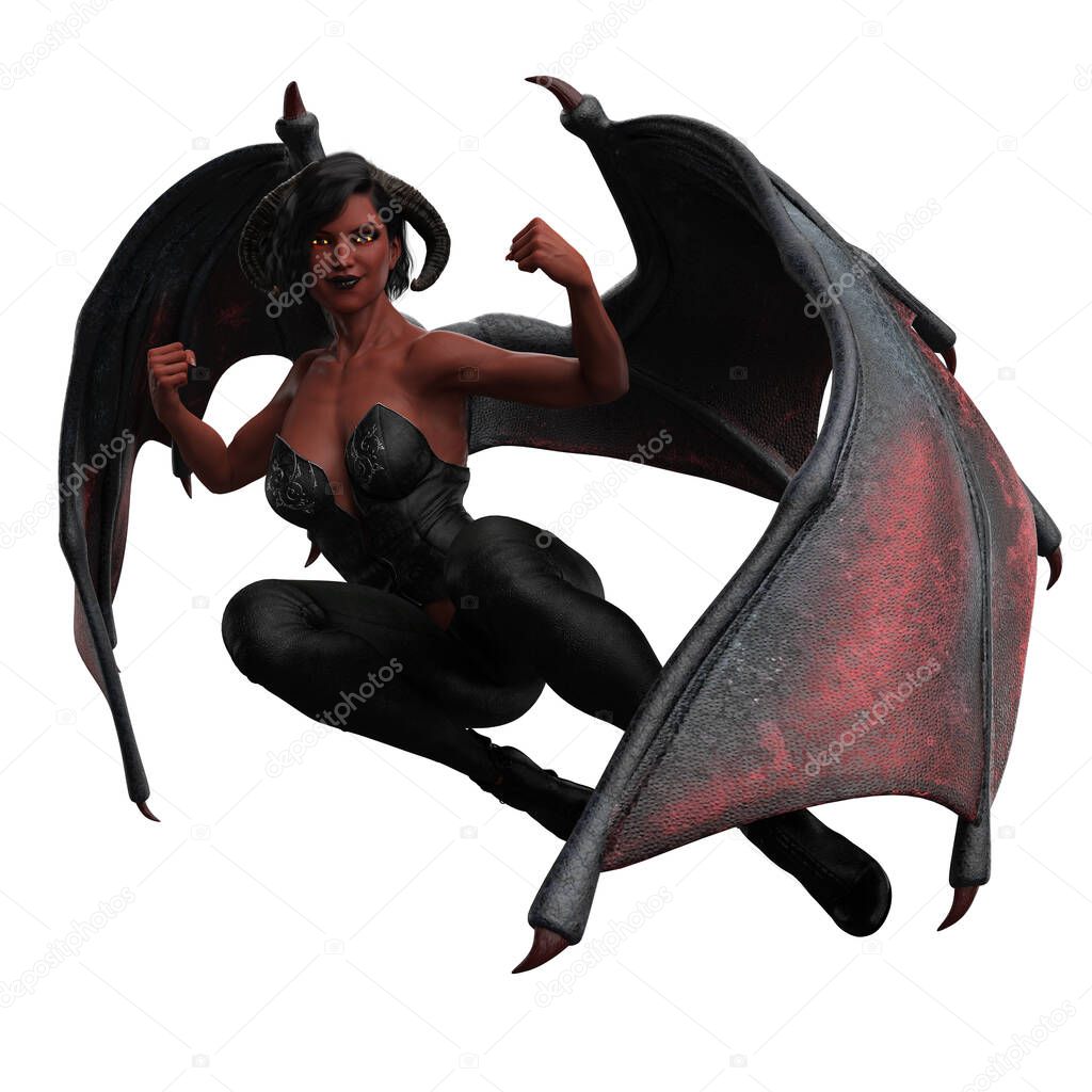 Red winged demon woman fantasy illustration.