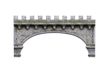 Ortaçağ taş kale köprüsü, 3D resimleme.