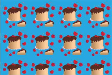 Çikolatalı kek ve kırmızı kirazlı bir kalıp..