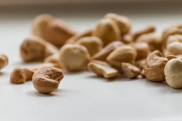 Cashews Hazelnuts Close White Background — Fotografia de Stock