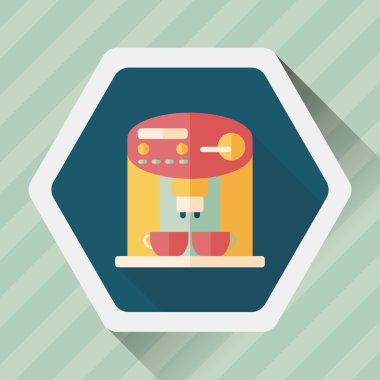 Kahve makinesi düz simgesi, uzun gölge, eps10