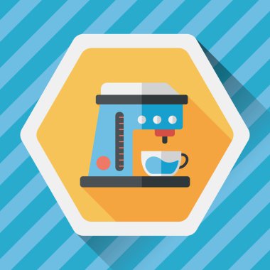 Kahve makinesi düz simgesi, uzun gölge, eps10