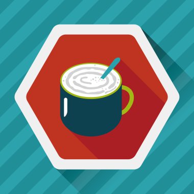 kahve latte sanat düz simgesiyle uzun gölge, eps10