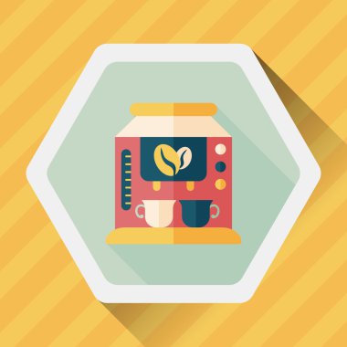 Kahve makinesi düz simgesi, uzun gölge, eps10