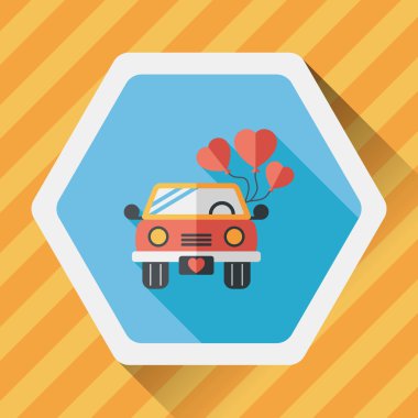 Düğün araba düz simgesi ile uzun gölge, eps10