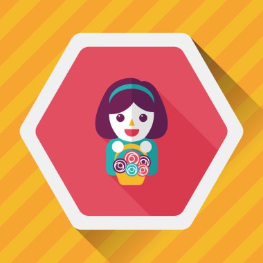 düğün çiçeği kız düz ikon, uzun gölge, eps10