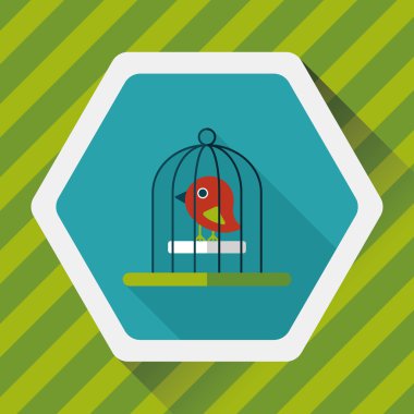 Evde beslenen hayvan kuş kafesi düz simgesi ile uzun gölge, eps10