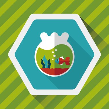 Düz simgesi uzun gölge, eps10 ile evde beslenen hayvan balık kase