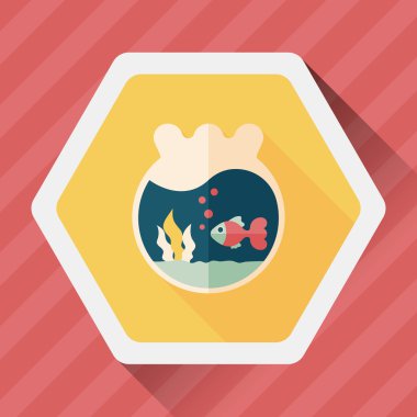 Düz simgesi uzun gölge, eps10 ile evde beslenen hayvan balık kase