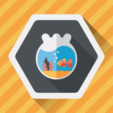 Düz simgesi uzun gölge, eps10 ile evde beslenen hayvan balık kase