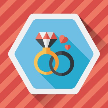 Sevgililer günü elmas yüzük düz simgesiyle uzun gölge, eps10