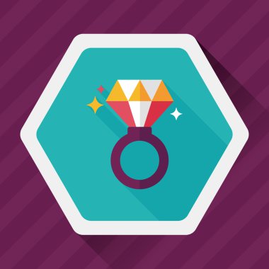 Sevgililer günü elmas yüzük düz simgesiyle uzun gölge, eps10