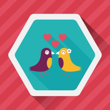 Sevgililer sevgilisi kuş düz simgesi ile uzun gölge, eps10