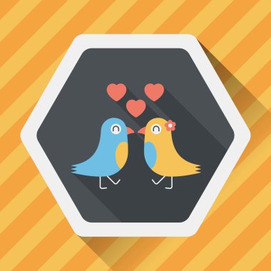 Sevgililer sevgilisi kuş düz simgesi ile uzun gölge, eps10