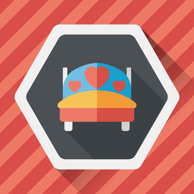 Düğün çifti yatak düz ikonu, uzun gölge, eps10