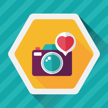 Sevgililer günü fotoğraf kamera düz simgesi ile uzun gölge, eps10