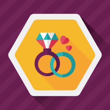 Sevgililer günü elmas yüzük düz simgesiyle uzun gölge, eps10