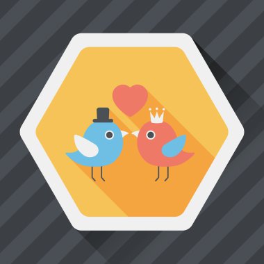 Sevgililer sevgilisi kuş düz simgesi ile uzun gölge, eps10