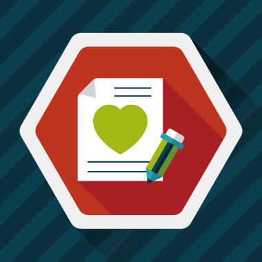 Sevgililer günü aşk mektubu düz simgesiyle uzun gölge, eps10