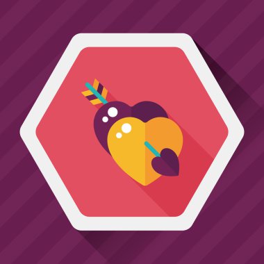 Sevgililer günü kalp ok ve yayla düz simgesi ile uzun gölge, e