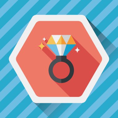 Sevgililer günü elmas yüzük düz simgesiyle uzun gölge, eps10