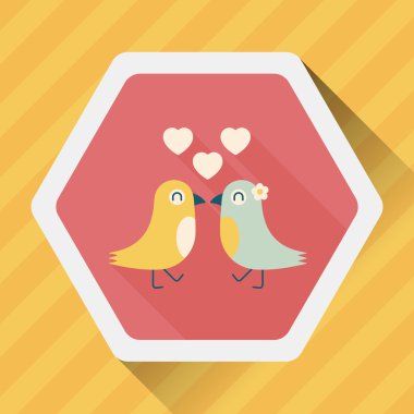 Sevgililer sevgilisi kuş düz simgesi ile uzun gölge, eps10