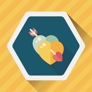 Sevgililer günü kalp ok ve yayla düz simgesi ile uzun gölge, e