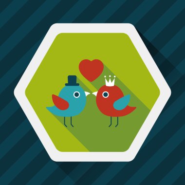 Sevgililer sevgilisi kuş düz simgesi ile uzun gölge, eps10