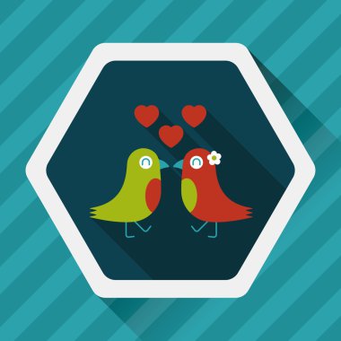Sevgililer sevgilisi kuş düz simgesi ile uzun gölge, eps10