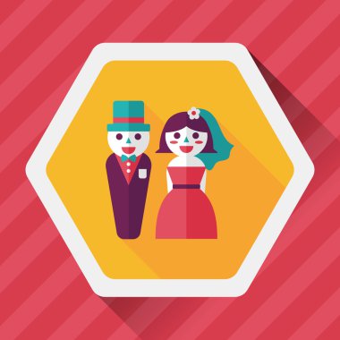 Düğün Çift düz simgesi ile uzun gölge, eps10