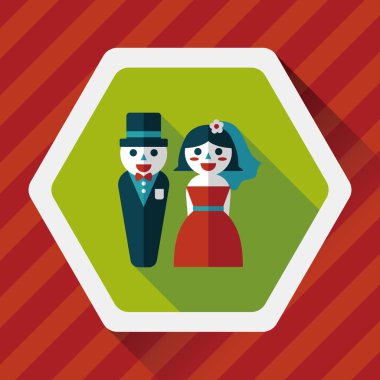 Düğün Çift düz simgesi ile uzun gölge, eps10