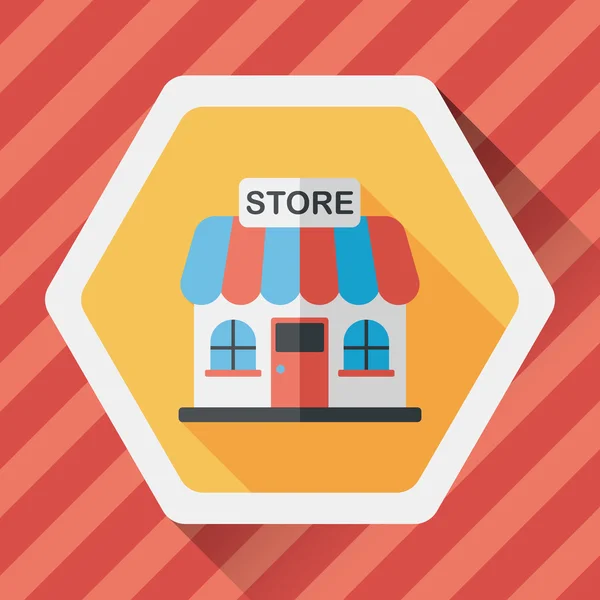 Building shop store flat icon with long shadow, eps10 — стоковый вектор