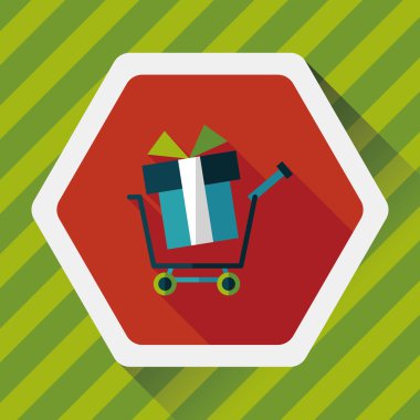 uzun gölge ile alışveriş sepeti düz simgesi