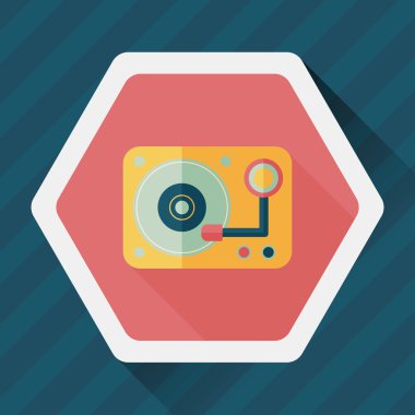 DJ müzik düz simgesi ile uzun gölge, eps10