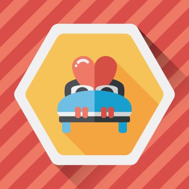 Düğün çifti yatak düz ikonu, uzun gölge, eps10