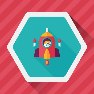 Uzay roket ve astronot uzun gölge, eps10 düz simgesi