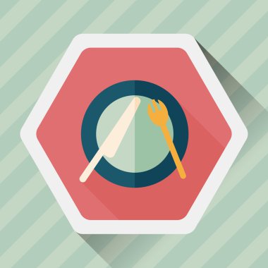 uzun gölge düz simgesiyle dishware ve çatal bıçak takımı