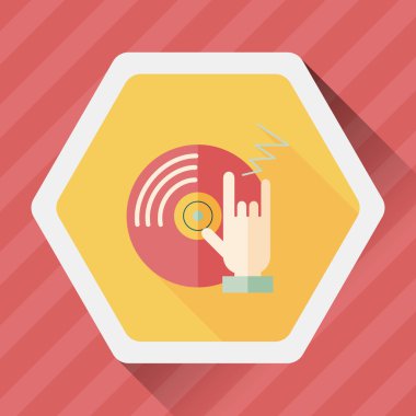 DJ müzik düz simgesi ile uzun gölge, eps10