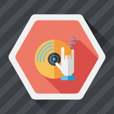 DJ müzik düz simgesi ile uzun gölge, eps10