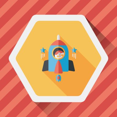 Uzay roket ve astronot uzun gölge, eps10 düz simgesi