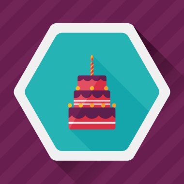 doğum günü pastası düz simgesi ile uzun gölge, eps10