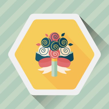 çiçek buketi düz simgesi ile uzun gölge, eps10 düğün