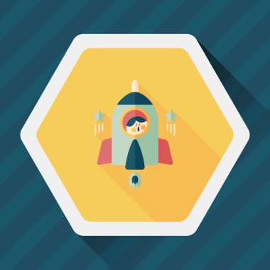 Uzay roket ve astronot uzun gölge, eps10 düz simgesi