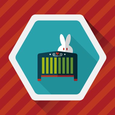 Bebek beşik yatak düz simgesiyle uzun gölge, eps10