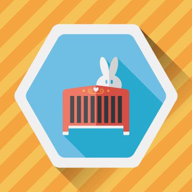 Bebek beşik yatak düz simgesiyle uzun gölge, eps10